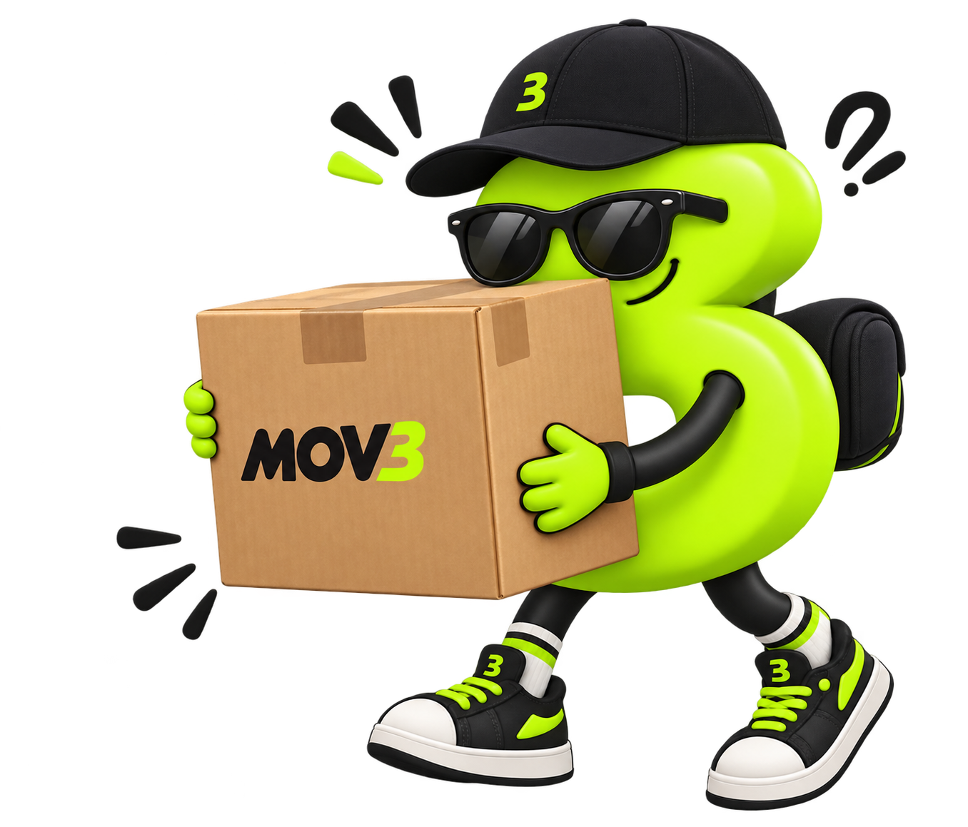 MOV3 mascot carrying a moving box